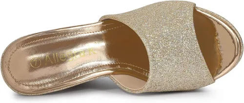 Vista 4 de Allegra K Sandalias de tacón de cuña con plataforma brillante para mujer