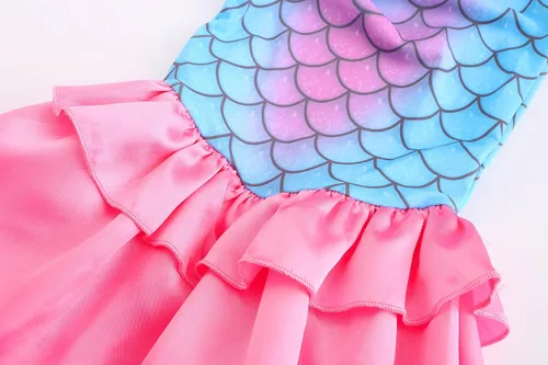 Vista 6 de Mecamelon Disfraz de sirena para niñas vestido de fiesta de princesa con accesorios