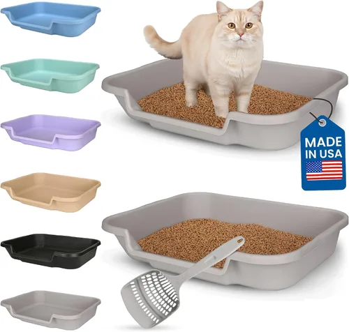 Vista 13 de KittyGoHere - Caja de arena para gatos mayores, sartén pequeña con cuchara jumbo de mango largo, caja de arena para gatos de entrada baja, ligera