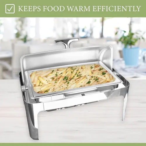 Vista 5 de Deluxe - Plato rectangular de acero inoxidable de 8 cuartos de galón con bandeja para alimentos, bandeja de agua y soportes para combustible