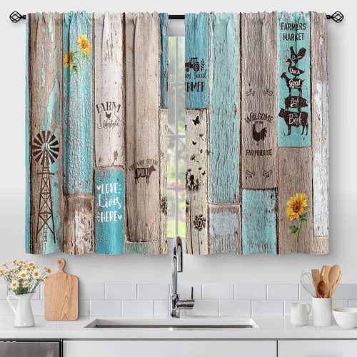 Vista 18 de Aimego Cortinas de Cocina de Eucalipto Primaveral - Hojas de Plantas de Acuarela Floral Azul con Cortinas de Nivel Botánico Floral para Cafetería