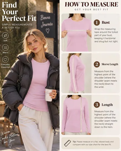 Vista 4 de Jecery 8 piezas de camisas térmicas de manga larga a granel para mujer, conjunto de camiseta térmica de cuello redondo, ropa interior de invierno