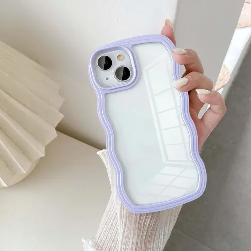 Vista 7 de UEEBAI Funda transparente con marco ondulado para iPhone 14 Plus de 6.7 pulgadas, funda transparente y rizada, bonita funda ondulada para teléfono