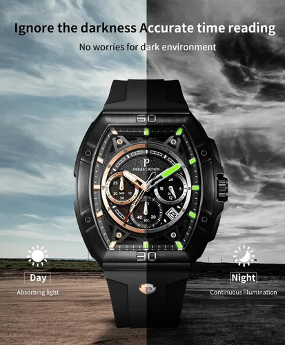 Vista 4 de Paras Crown - Reloj para hombre, resistente al agua, automático, cronógrafo, analógico, de lujo, reloj de pulsera para hombre