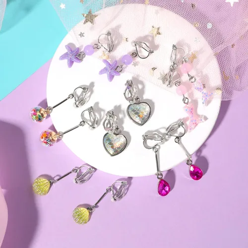 Vista 4 de PinkSheep Clip On Earrings for Little Girls Kids Jewelry 12 Pairs Gift for 4567910 Years Old Mermaid Flower Earring