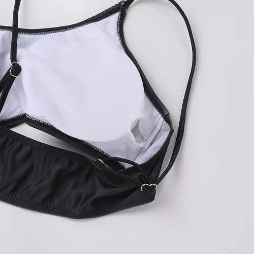 Vista 8 de Traje de baño de 2 piezas con estampado "Come Here Daddy Please Print", traje de baño con brasier acolchado, parte superior, bragas y tirantes Negro