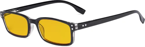 Vista 9 de Eyekepper Anteojos de lectura para computadora con marco rectangular clásico, con bisagras, lentes teñidas de naranja
