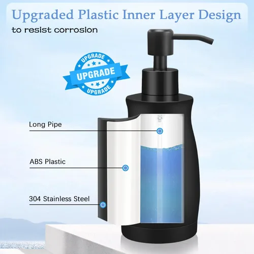 Vista 2 de ARKTEK Dispensador de jabón negro mate de acero inoxidable de 13.5 onzas – Dispensador de loción líquida para manos, dispensador de jabón recargable
