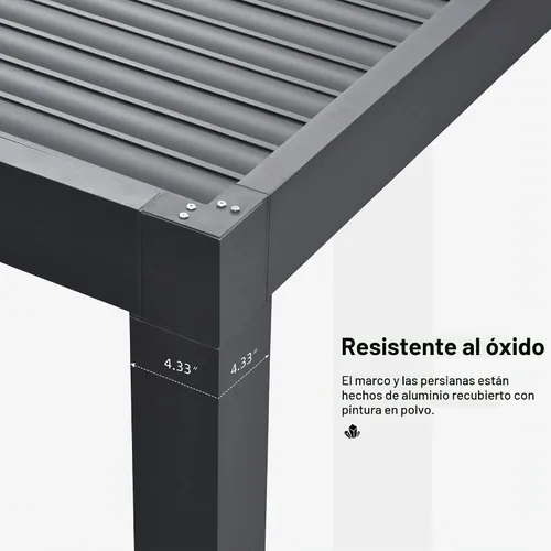 Vista 7 de PURPLE LEAF - Pérgola con listones de 10 x 12 pies, sistema de drenaje 94AS para patio, color gris Premium All-Aluminum Rustproof Build, Modern