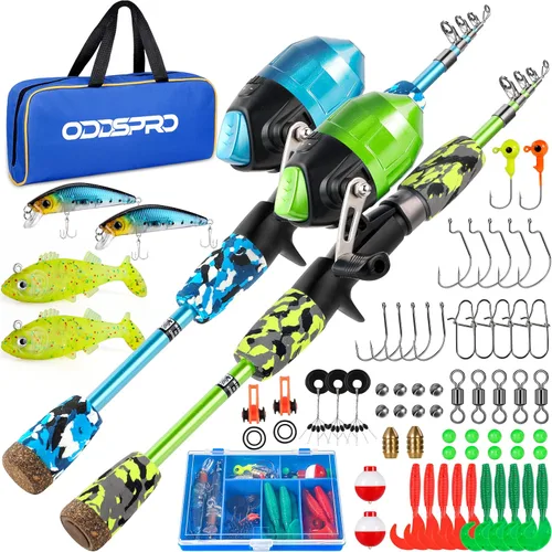 Vista 17 de ODDSPRO Caña de pescar para niños, kit combinado de caña de pescar y carrete telescópico portátil para niños, con caja de aparejos de pesca Spincast