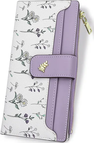 Vista 15 de Farcauo Billetera para mujer, billetera delgada para mujer, linda cartera delgada Kawaii con flores para mujer, tarjetero para mujer, Cartera