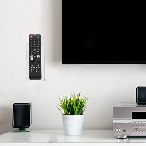 Vista 3 de HBlife Organizador de soporte remoto acrílico, soporte de control remoto de TV transparente, soporte de pared para mesita de noche, organizador