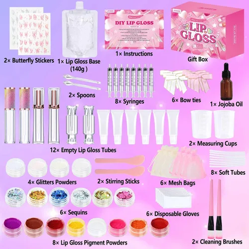 Vista 7 de Jcoos Kit de fabricación de brillo de labios, kit de brillo de labios divertido para niños, haz tu propio kit de brillo de labios