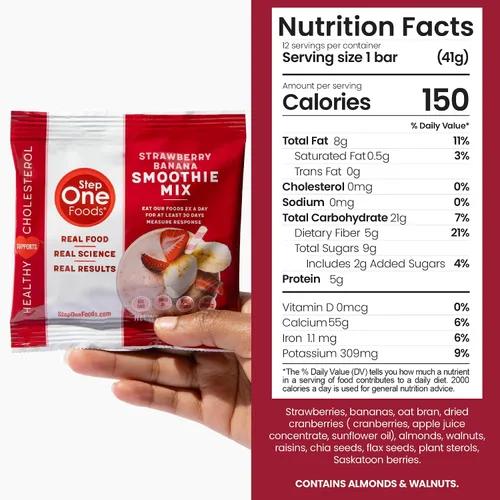 Vista 2 de Step One Foods Mezcla de batido de fresa y plátano, esteroles vegetales saludables para el corazón, Omega 3 y fibra dietética sin gluten, vegano