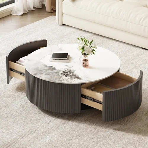 Vista 12 de Mesa de centro cuadrada negra moderna con 4 cajones Negro + dorado