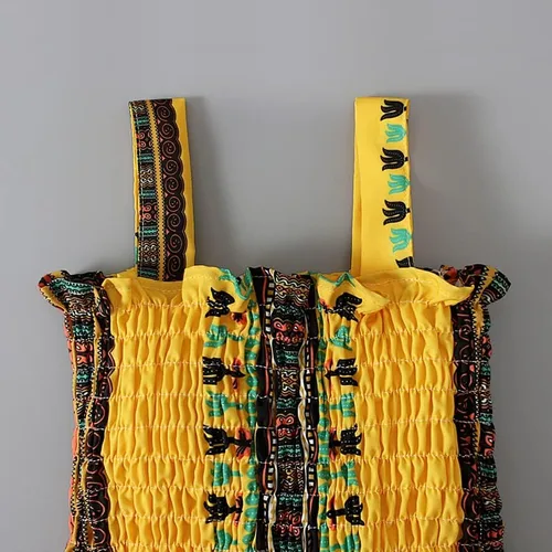 Vista 3 de Noubeau Vestido Dashiki africano para niñas pequeñas, vestido de tirantes con volantes, estilo étnico bohemio, ropa de verano para bebé niña
