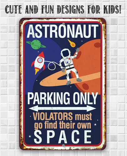 Vista 3 de Astronaut Parking Only - Decoración genial para sala de juegos y letrero de guardería, decoración de planeta para habitación de niños y niños
