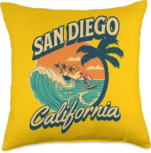 Vista 5 de San Diego Beach California Surfing Surf Ocean USA Almohada San Diego, 16 x 16, multicolor