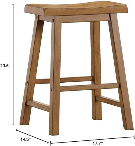 Vista 3 de Salvador II - Taburetes de asiento de silla de montar de 24 pulgadas (24 pulgadas) con acabado de roble clásico, acabado de madera