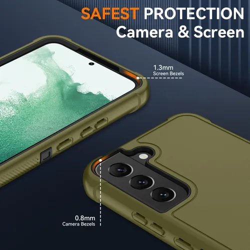 Vista 3 de SunStory Funda 3 en 1 para Samsung Galaxy S22 con protector de pantalla Verde Armada (ArmyGreen)