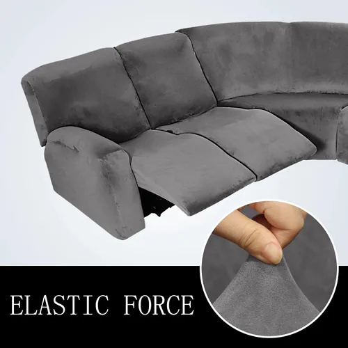 Vista 7 de LightInTheBox - Juego de 7 fundas de sofá reclinable de terciopelo elástico para 5 asientos, funda de sofá de esquina en forma de L, fundas de sofá