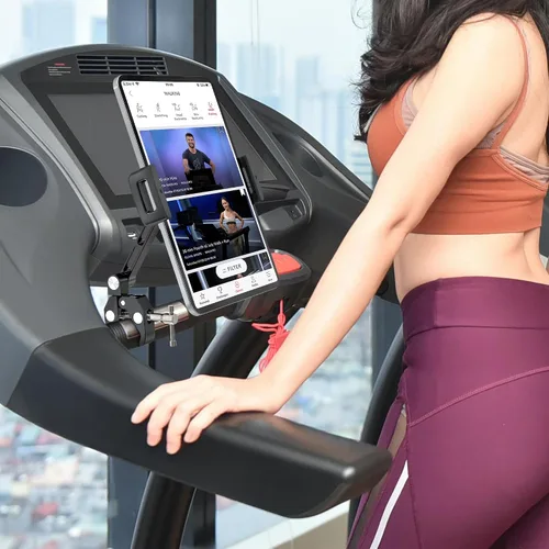 Vista 6 de Soporte de Tablet de Aluminio con Abrazadera para Bicicleta Giratoria, Bicicleta Estacionaria, Cinta de Correr, Carriola para Interior, Peloton