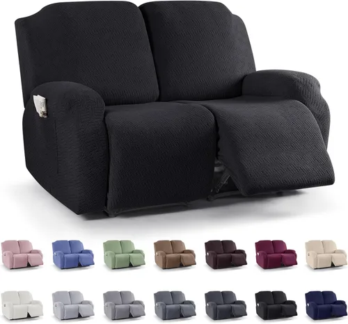 Vista 11 de KinCam Fundas para Reclinables, Fundas Elásticas para Sillas Reclinables, Fundas para Sofá Reclinable con Rayas Jacquard, Fundas Protectoras de Negro