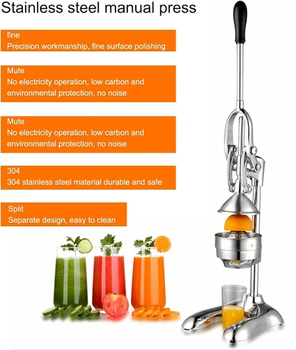 Vista 6 de Fdit Exprimidor manual de grado comercial, acero inoxidable 304 resistente y prensa de cítricos de hierro fundido para naranjas, limones, granadas