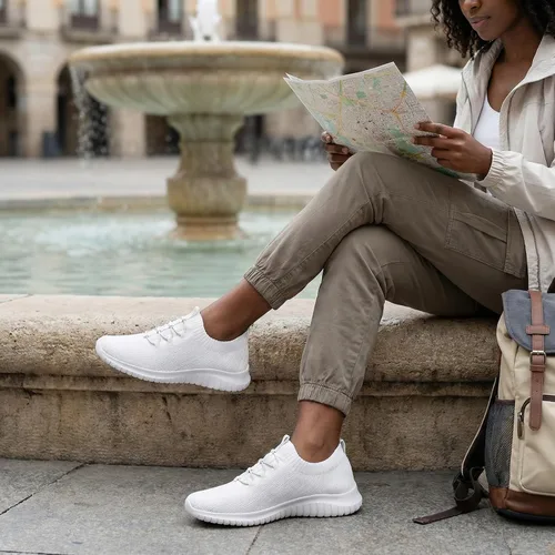 Vista 5 de TIOSEBON - Zapatos de caminar sin cordones para mujer, ligeros, casuales, para correr A/Todo Blanco