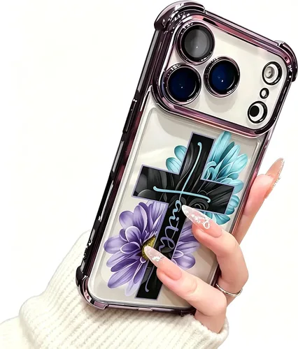 Vista 5 de Funciona con funda transparente para iPhone, Faith Cross Floral