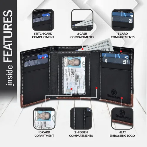 Vista 6 de LEVOGUE Genuine Leather Mens RFID Blocking Slim Trifold Wallet with 6 Cards+1 ID Window + 2 Note Compartments