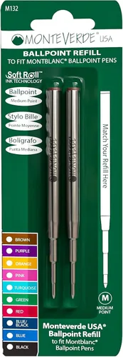 Vista 11 de Monteverde Recambio de bolígrafo para adaptarse a Montblanc, mediano, negro, paquete de 2 Recambio de bolígrafo suave y confiable hecho