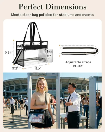 Vista 2 de Missnine Clear Bag for Stadium Events, 12x6x12 Approved Clear Tote Bag for Women for Stadium, Concert, Work, Travel, Beach, Gym, College, for 13