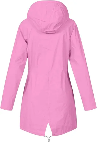Vista 2 de cllios Impermeable para mujer, rompevientos con cremallera, chaqueta impermeable ligera para exteriores, con capucha, gabardina
