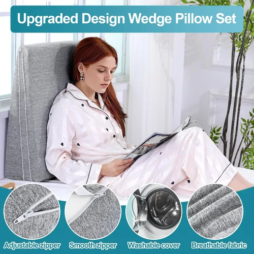Vista 3 de ROYALAY Almohada de cuña de cama ajustable para dormir, almohada de cuña inclinada triangular para reducir la presión, almohada de espuma