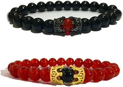 Vista 2 de LIDU Pulsera de amor de tamaño King y Queen Teir Friendship de 0315in Cristal Piedras semipreciosas