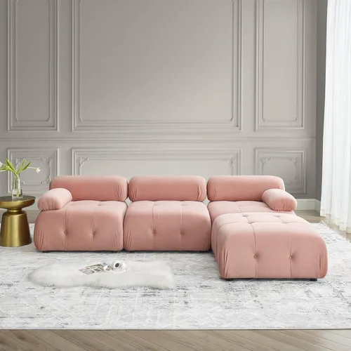 Vista 4 de DEINPPA Sofá modular modular de 93 pulgadas, sofá de terciopelo minimalista en forma de L, sofá convertible, muebles de sala para sala de estar