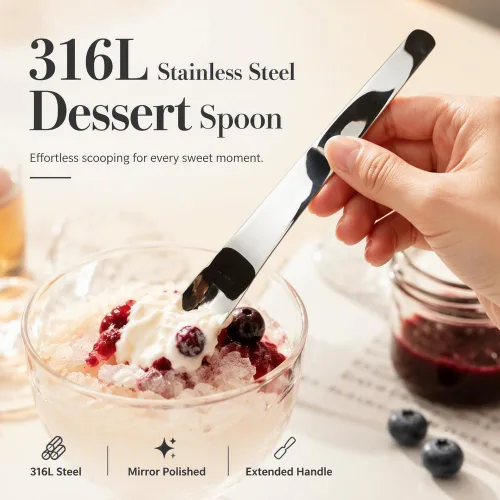 Vista 4 de Cuchara de postre de acero inoxidable con mango ergonómico largo