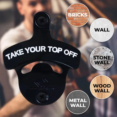 Vista 4 de Abrebotellas montado en la pared – Abrebotellas de diseño Take Your Top Off – Abrebotellas fresco y divertido – Perfecto para hombres, tu papá