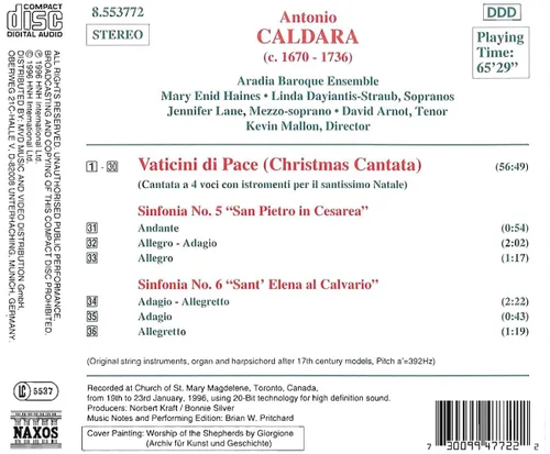 Vista 2 de Caldara - Christmas Cantata Vaticini di Pace Simfonias Nos. 5 & 6 Aradia Baroque Ensemble Mallon