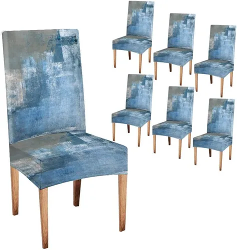 Vista 45 de TOMWISH Juego de 2 fundas para sillas de comedor, color turquesa y gris, fundas elásticas para sillas Parsons, de elastano, lavables, protectores