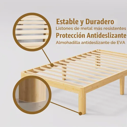 Vista 7 de Marco de cama doble de madera de bambú de 12 pulgadas con soporte de listones de metal