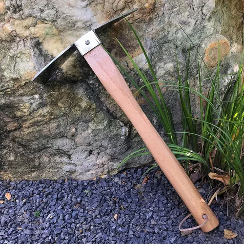Vista 6 de Azada de pico de acero inoxidable con mango de madera, hachas de púa para excavar pico para excavar, azada Mattock de selección de jardín