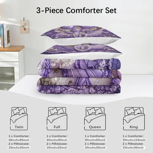 Vista 5 de Juego de edredón de mariposa tamaño individual, juego de ropa de cama estética morado, edredón de microfibra de mariposa lavanda con 2 fundas