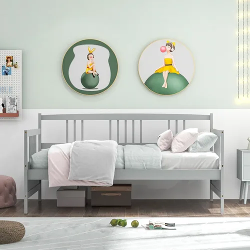 Vista 7 de HOMGX - Marco de sofá cama individual, sofá cama con soporte de listones de madera y rieles, no necesita somier, plataforma de cama de día de doble