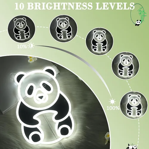 Vista 3 de YuanDian Letrero de neón de panda, luces de neón de animales para dormitorio, sala de estar, decoración de pared, regalos de fiesta de cumpleaños