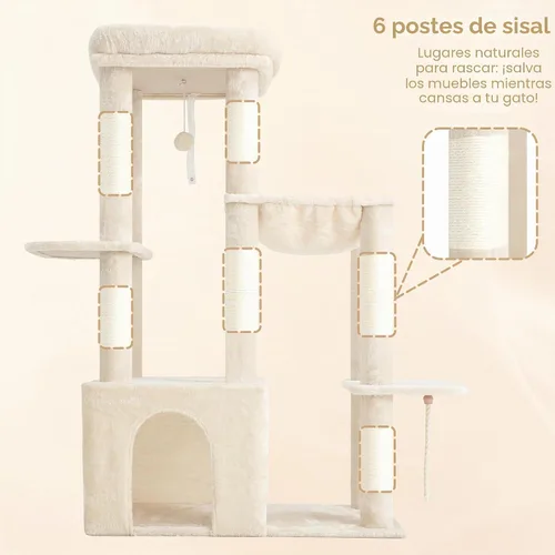 Vista 9 de Heybly Árbol para gatos resistente con base grande para gatos grandes de Beige