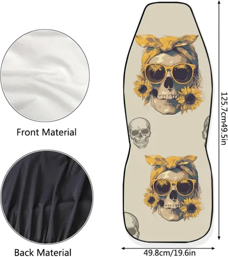 Vista 4 de Mumeson Fundas protectoras de asiento delantero de automóvil con estampado de calavera y girasol, fundas elásticas para asiento de automóvil, 2