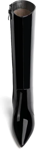 Vista 80 de AMBELIGHT Botas altas hasta la rodilla con cremallera y puntera puntiaguda para mujer, de patente sólida, tacón alto, 3.3 pulgadas