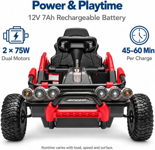 Vista 4 de Carro eléctrico de paseo para niños de 12 V, carrito de deriva Rojo
